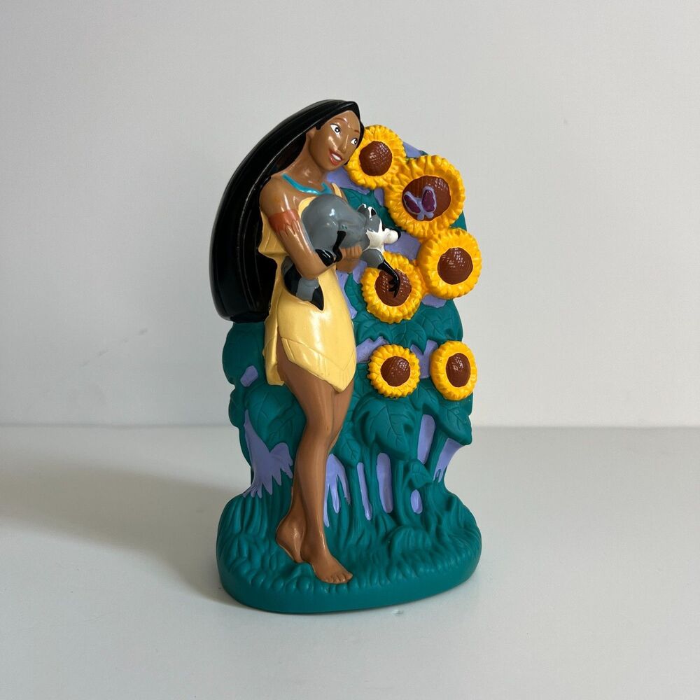 Vintage Pocahontas & Meeko Disney 7.5” Plastic Bank by Just Toys dated 1994 Y2K